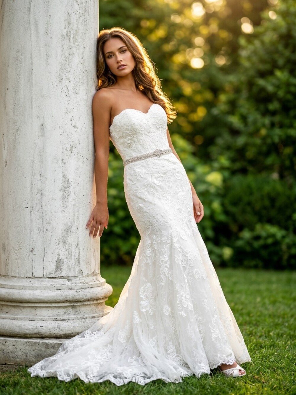 Galina Signature Ivory Wedding Dress Size 4 Corset Mermaid Lace Strapless Train